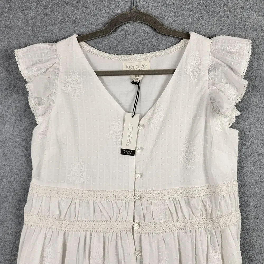 Rachel Zoe White Maxi Dress Lace Eyelet Boho Size 8 - Picture 6 of 13